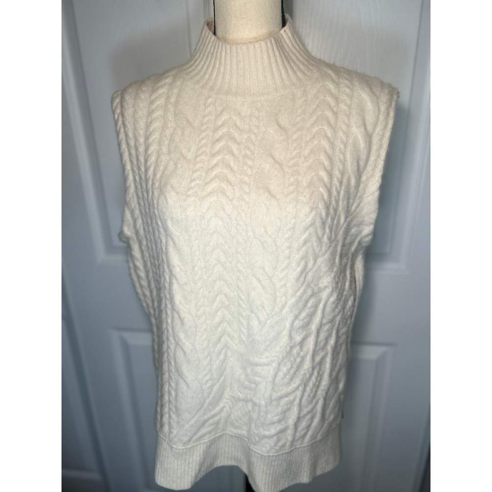 AllSaints Cream Mock Neck Cable Knit Wool Sweater Vest Side Zip XS